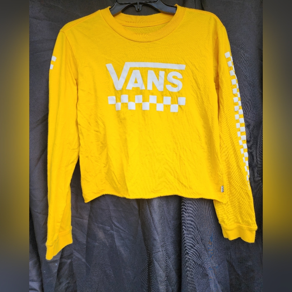Vans Yellow Long Sleeve Crop Tee with White Checker Logo